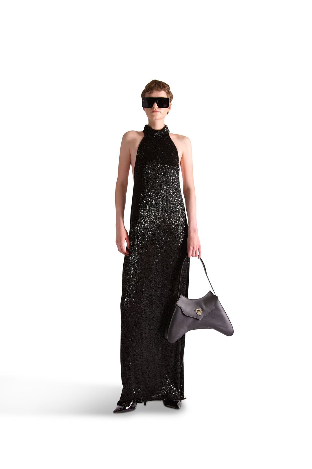 Hand Embroidered Beaded Backless Evening Dress