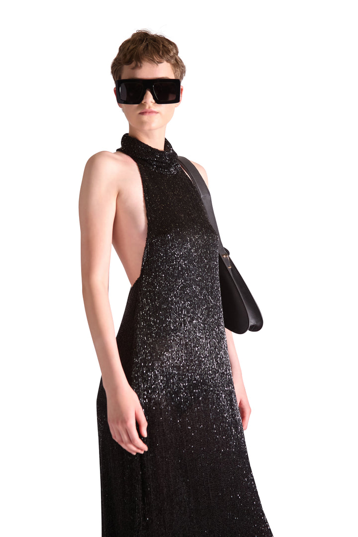 Hand Embroidered Beaded Backless Evening Dress