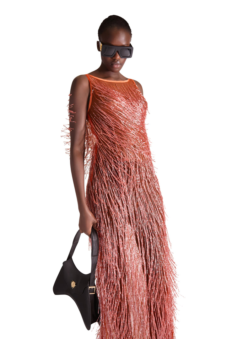 Hand Embroidered Tassel Sheer Dress