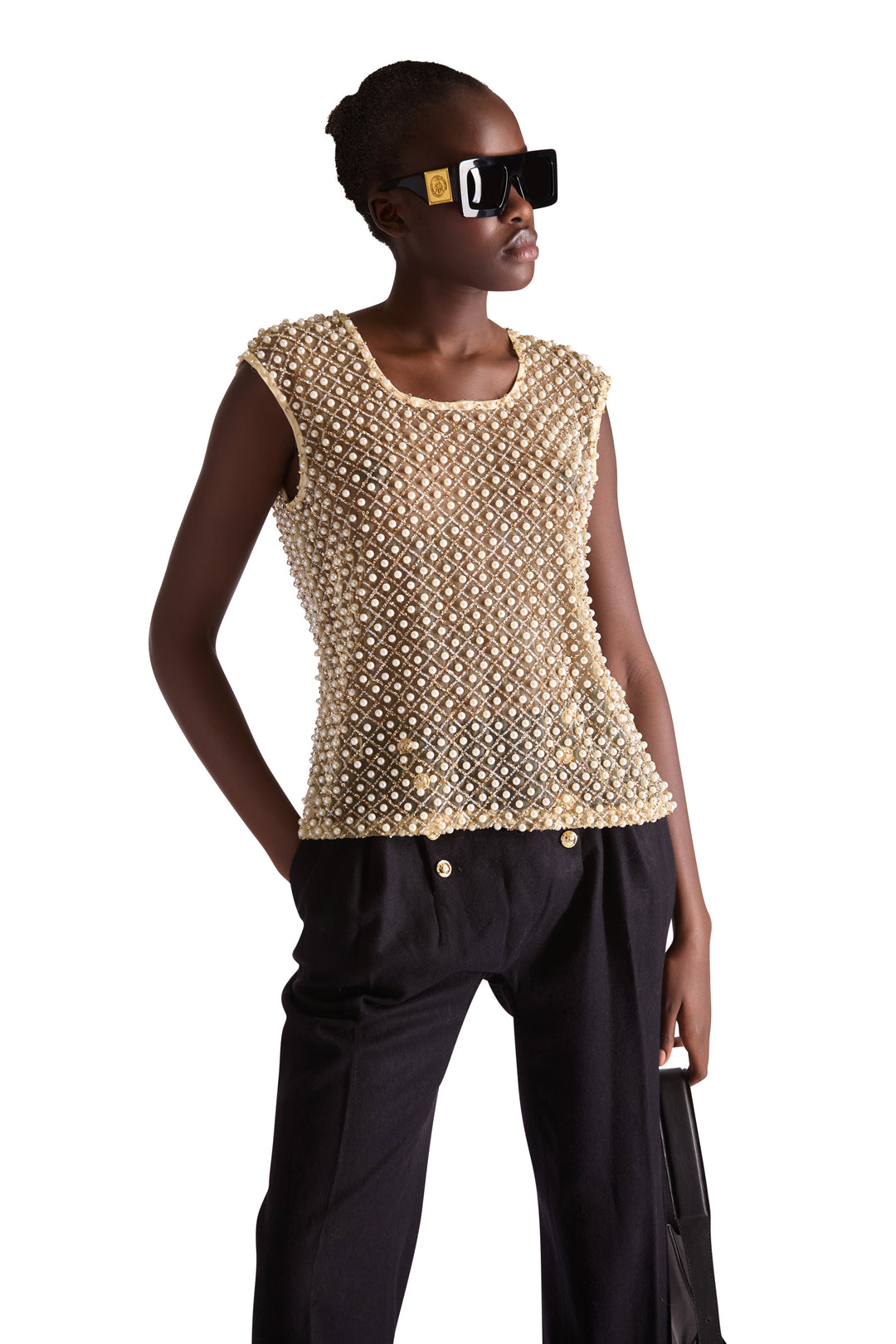 Hand Embroidered beaded pearl top