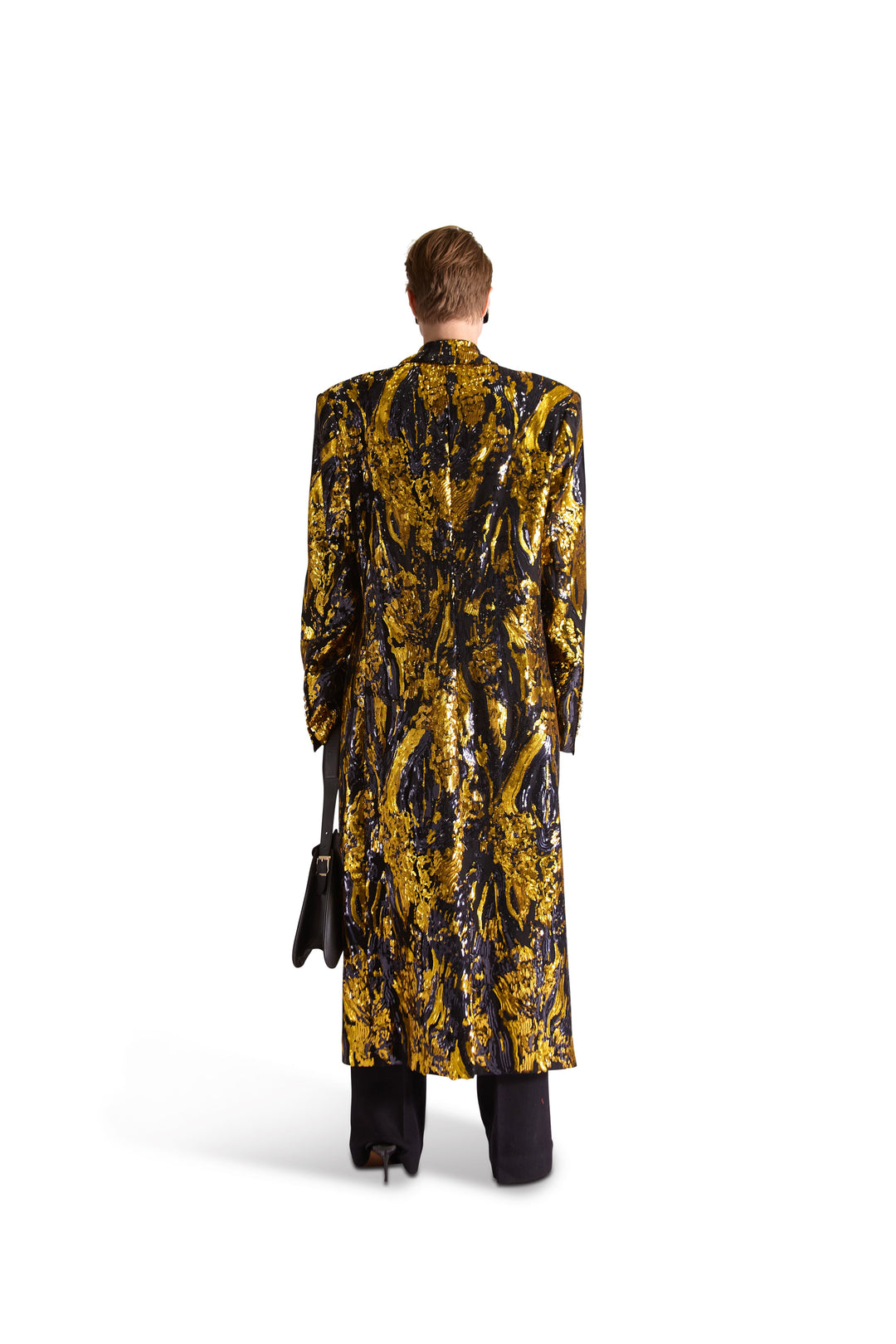 Hand Embroidered Peak Lapel Double Breasted Long Coat