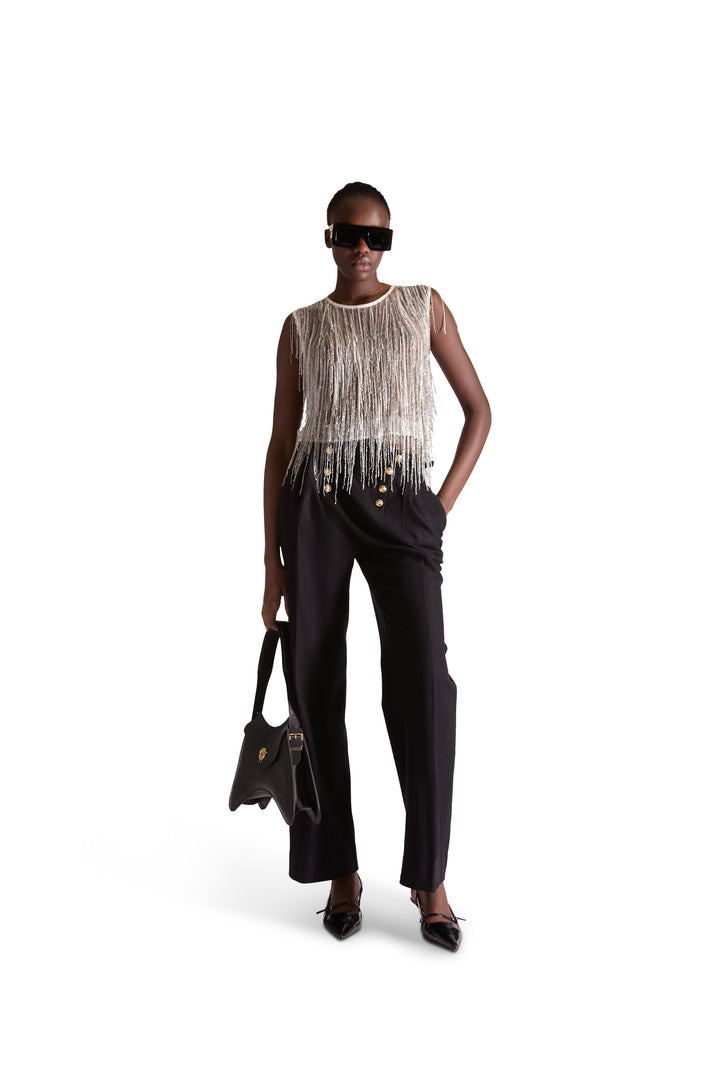 Hand Embroidered Beaded Tassel Top