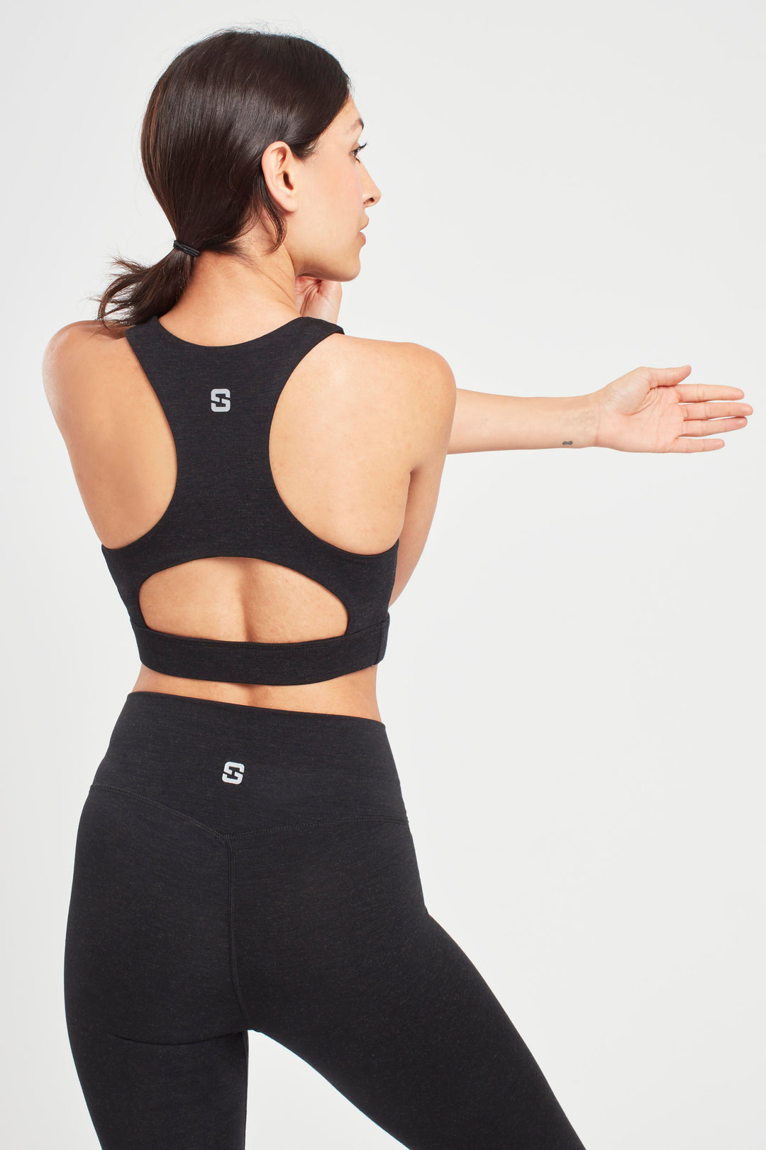 High Neck Sports Bra - Marl Black