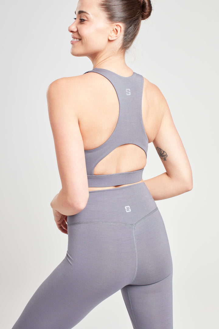 High Neck Sports Bra - Pearl Grey